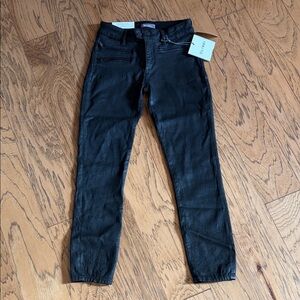 DL1961 Florence Cropped coated Black Skinny Jeans mid rise instasculpt size 25